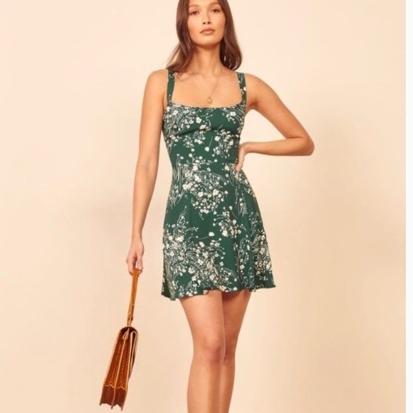 Reformation Dresses & Skirts - Reformation Green Floral Tempest Mini Dress Sweetheart Strappy 8